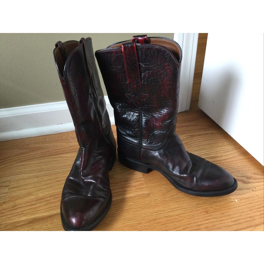 Lucchese Womens Boots Size: 71/2 B Black Cherry leather mid calf handmade USA